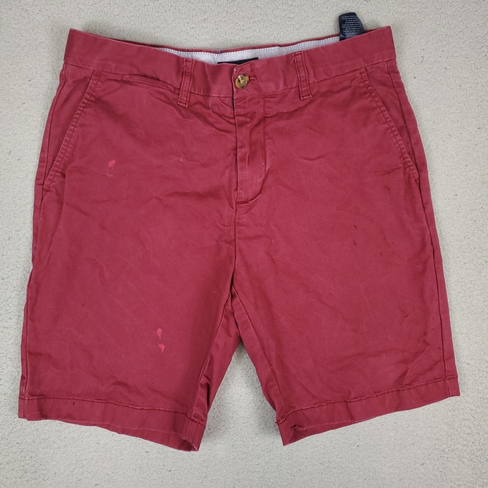 Tommy Hilfiger Red Slash Pockets Flat Front Chinos Shorts Mens Size 32 *STAINED*